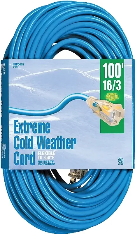 Woods 2436 Extension Cord, 16 AWG Cable, 100 ft L, 10 , 125 V, Vivid Blue