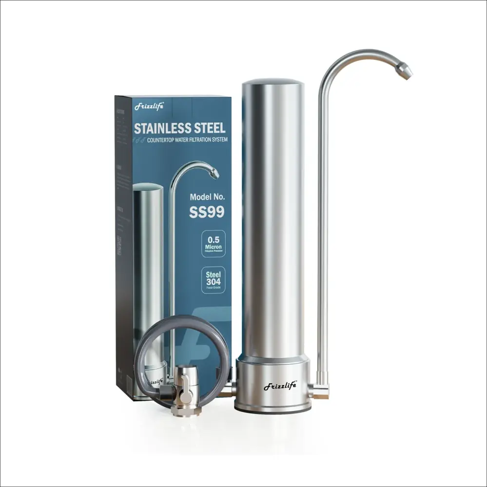 Frizzlife SS99 Countertop Water Filter System, Stainless Steel Faucet Water Filtration 8000 Gallons, 0.5 Micron NSF Authen...