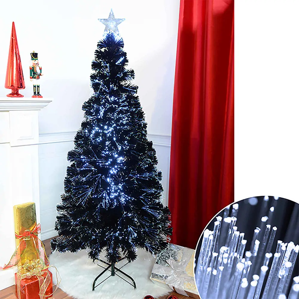 Black Christmas Tree 6' Fiber-Optic LED Lights, 220 Tips