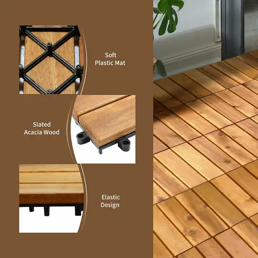 Costway 27 Pieces Acacia Wood Interlocking Patio Deck Tile, GX10003