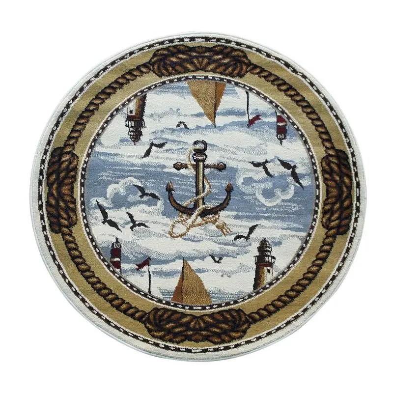 Flash Adaptable Furniture Edmund Gatherion 4' x 4' Round Beige Nautical Themed Area Rug Jute Backing Living Room...