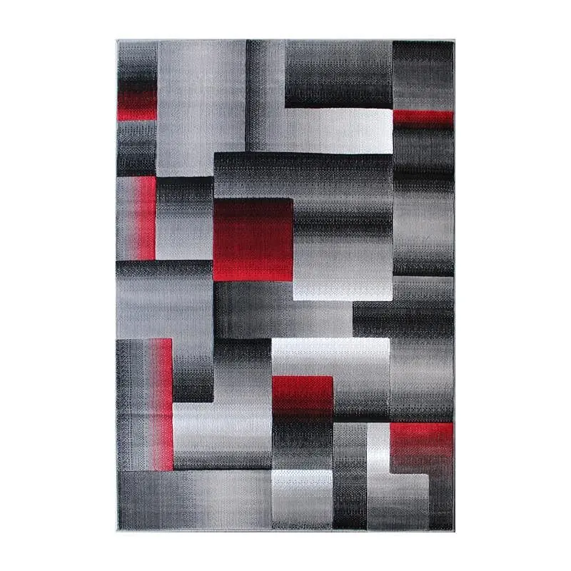 Flash Advanced Furniture Elio Gatherion 5' x 7' Red Color Blocked Area Rug - Olefin Rug Jute Backing - Living Ro...