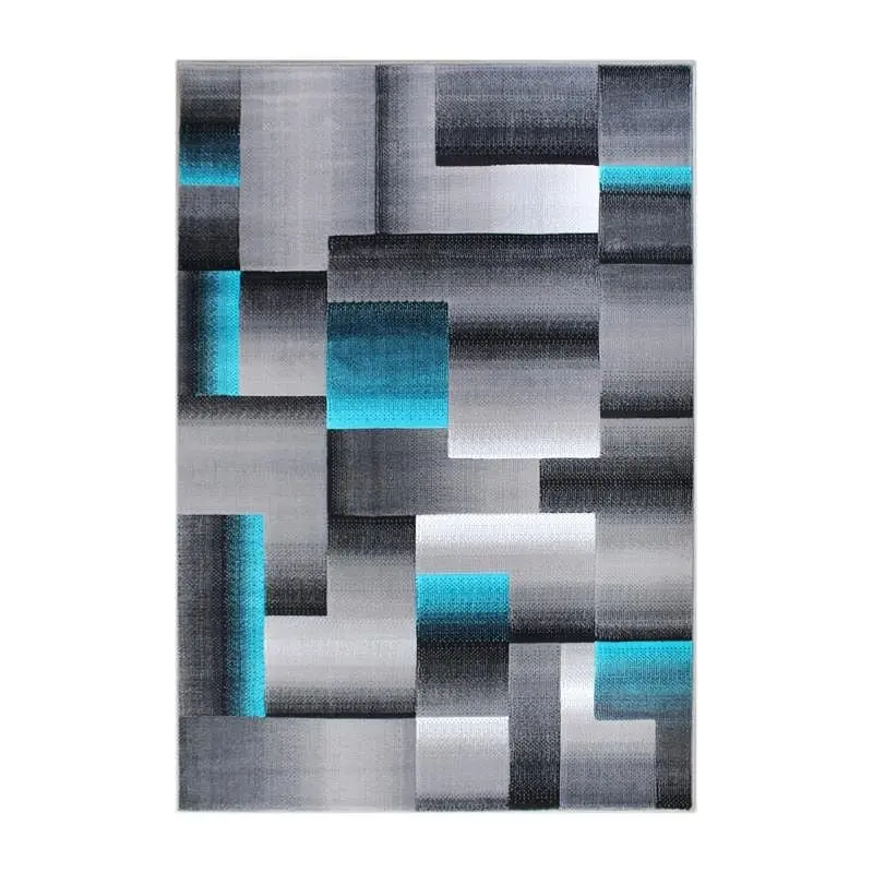 Flash Big Furniture Elio Gatherion 5' x 7' Turquoise Color Blocked Area Rug - Olefin Rug Jute Backing - Living R...