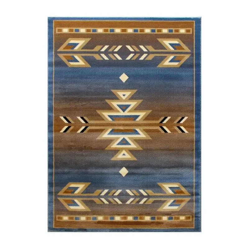 Flash Convertible Furniture Lodi Gatherion Southwestern 5' x 7' Cobalt Area Rug - Olefin Rug Jute Backing Hallwa...