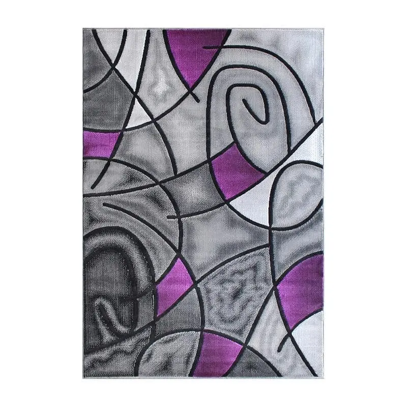 Flash Deluxe Furniture Jubilee Gatherion 5' x 7' Purple Abstract Area Rug - Olefin Rug Jute Backing - Living Roo...