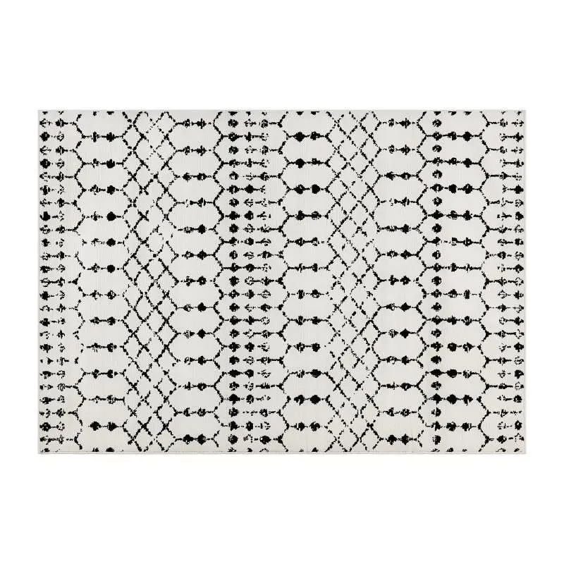 Flash Dependable Furniture Beth Geometric Bohemian Low Pile Rug - 5' x 7' - Ivory/Black, RC-CR19-1330-57-WH-GG F...