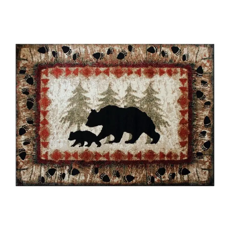Flash Durable Furniture Ursus Gatherion 8' x 10' Rustic Lodge Wandering Black Bear and Cub Area Rug Jute Backing...
