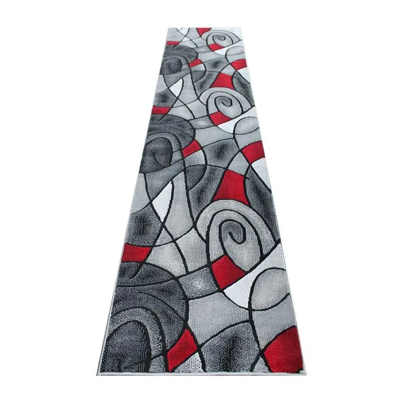 Flash Efficient Furniture Jubilee Gatherion 3' x 10' Red Abstract Area Rug - Olefin Rug Jute Backing Hallway, Be...
