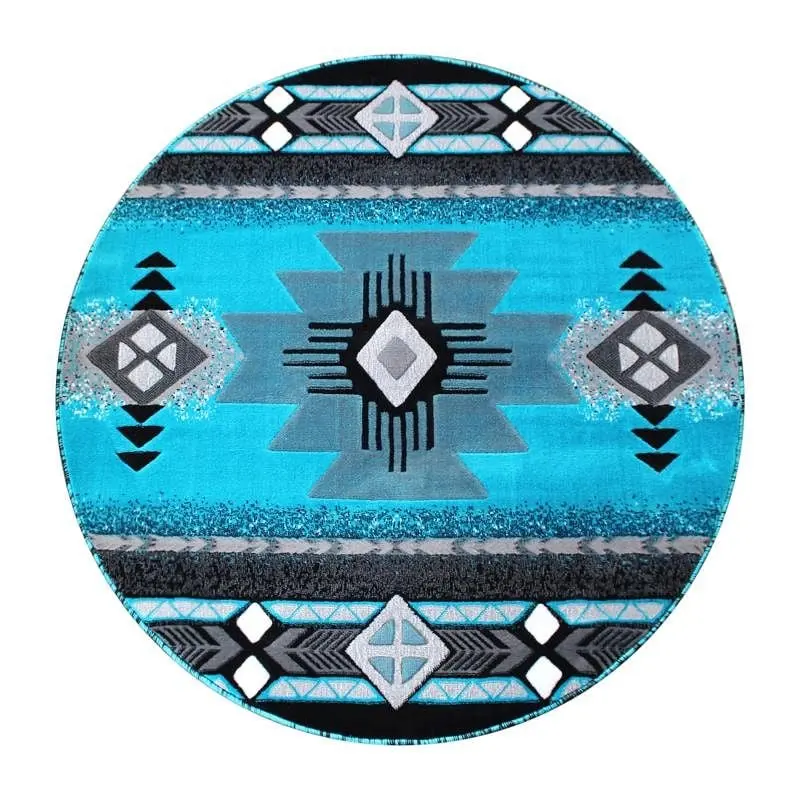 Flash Efficient Furniture Mohave Gatherion 5' x 5' Turquoise Traditional Southwestern Style Area Rug - Olefin Fi...