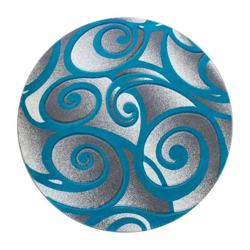 Flash Efficient Furniture Willow Gatherion Modern High-Low Pile Swirled 6x6 Round Turquoise Area Rug - Olefin Accent Rug -...