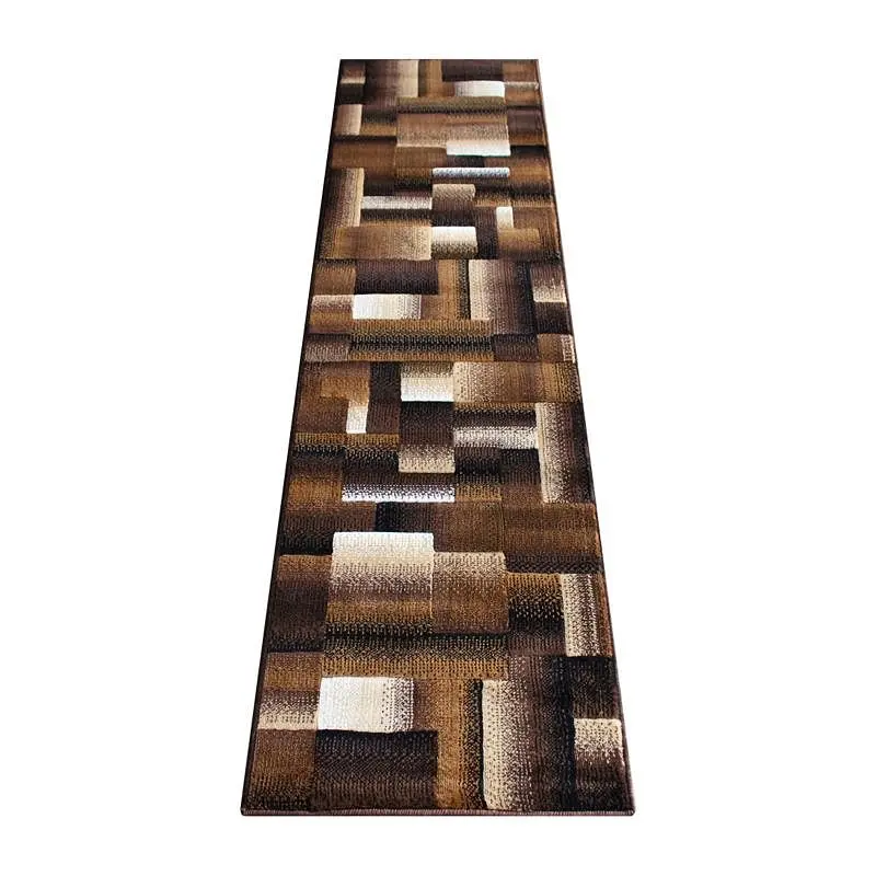 Flash Enhanced Furniture Elio Gatherion 2' x 7' Chocolate Color Blocked Area Rug - Olefin Rug Jute Backing - Liv...