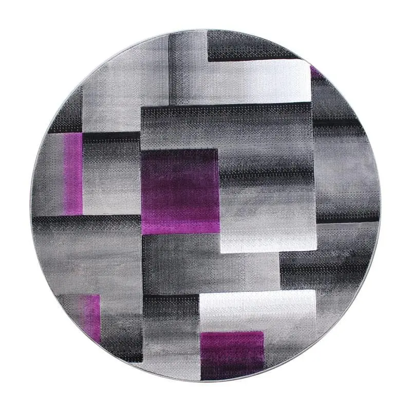 Flash Fade-Resistant Furniture Elio Gatherion 5' x 5' Round Purple Color Blocked Area Rug - Olefin Rug Jute Back...
