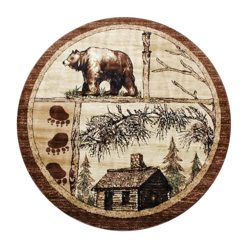 Flash Fortified Furniture Vale Gatherion 6' x 6' Rustic Wildlife Themed Area Rug - Olefin Rug Jute Backing - Liv...