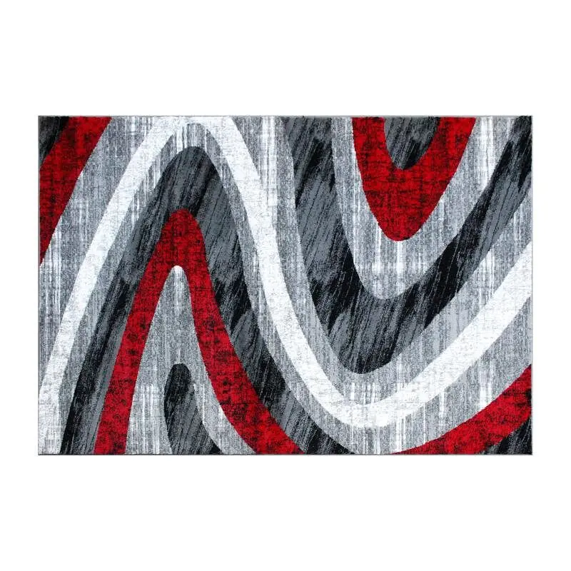 Flash Furniture Altum Gatherion 5' x 7' Red Wave Patterned Olefin Area Rug Jute Backing Entryway, Living Room, B...