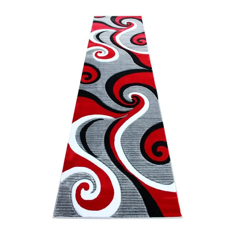Flash Furniture Athos Gatherion 3' x 10' Crimson Abstract Area Rug - Olefin Rug Jute Backing - Hallway, Entryway...