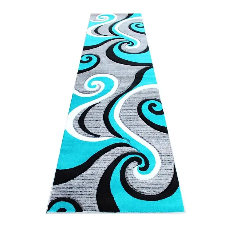 Flash Furniture Athos Gatherion 3' x 10' Turquoise Abstract Area Rug - Olefin Rug Jute Backing - Hallway, Entryw...