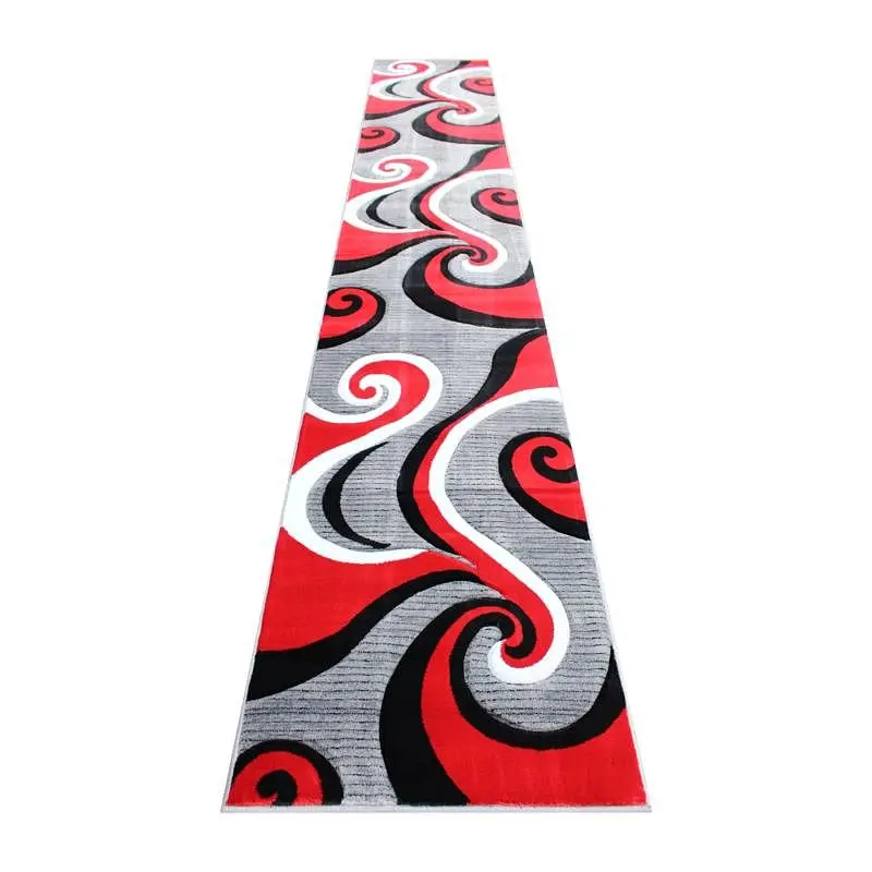 Flash Furniture Athos Gatherion 3' x 16' Cherry Red Abstract Area Rug - Olefin Rug Jute Backing - Hallway, Entry...