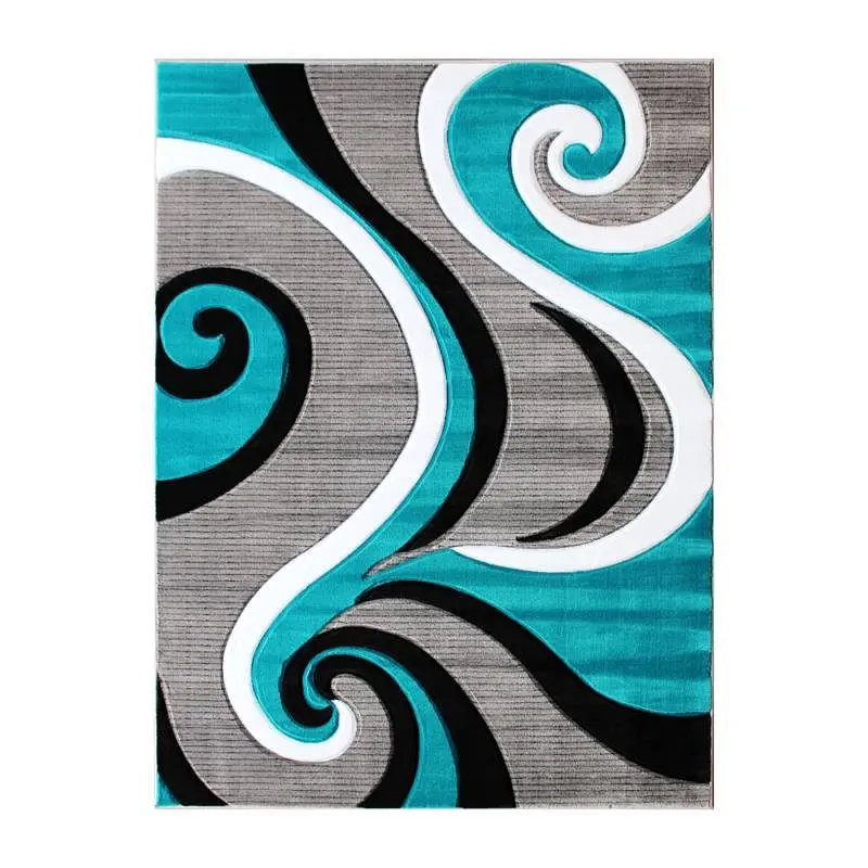 Flash Furniture Athos Gatherion 5' x 7' Turquoise Abstract Area Rug - Olefin Rug Jute Backing - Hallway, Entrywa...