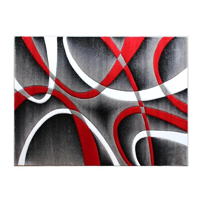 Flash Furniture Atlan Gatherion 5' x 7' Crimson Abstract Area Rug - Olefin Rug Jute Backing - Entryway, Living R...