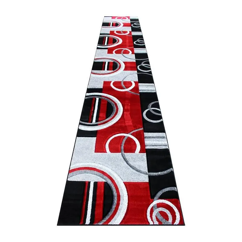 Flash Furniture Audra Gatherion 3' x 16' Fire Red Abstract Area Rug - Olefin Rug Jute Backing - Entryway, Living...