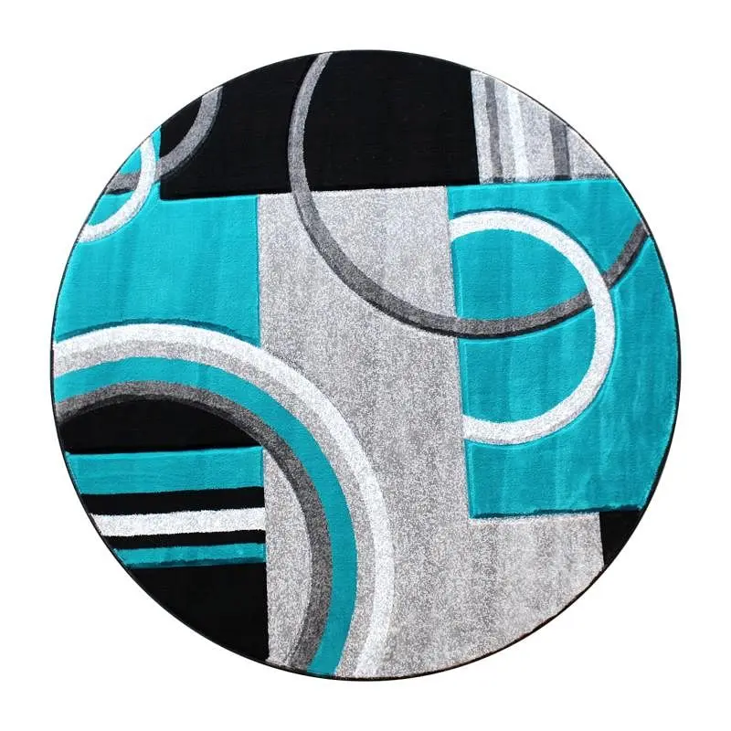 Flash Furniture Audra Gatherion Round 5' x 5' Turquoise Abstract Area Rug - Olefin Rug Jute Backing - Living Roo...