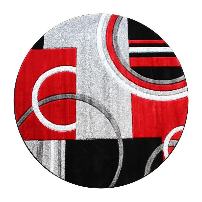 Flash Furniture Audra Gatherion Round 8' x 8' Scarlet Abstract Area Rug - Olefin Rug Jute Backing - Entryway, Li...