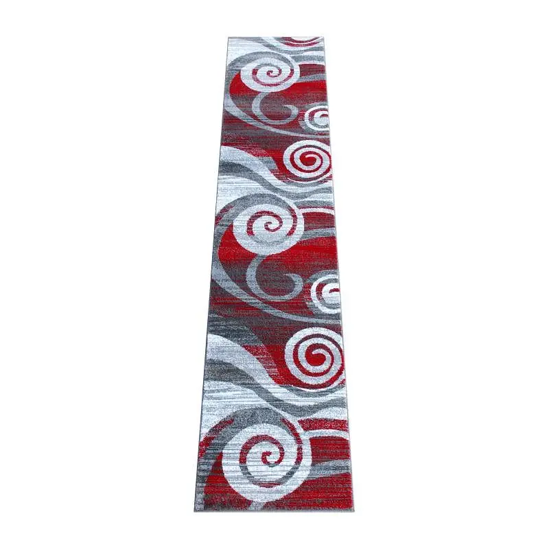 Flash Furniture Cirrus Gatherion 2' x 11' Red Swirl Patterned Olefin Area Rug Jute Backing Entryway, Living Room...