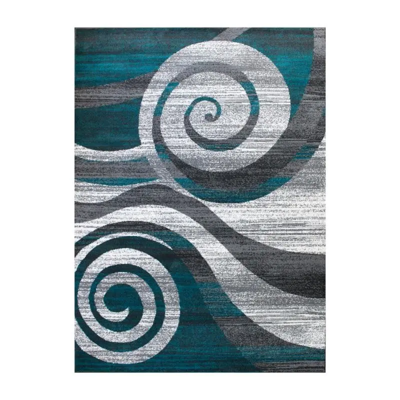 Flash Furniture Cirrus Gatherion 8' x 10' Turquoise Swirl Patterned Olefin Area Rug Jute Backing Living Room, Be...