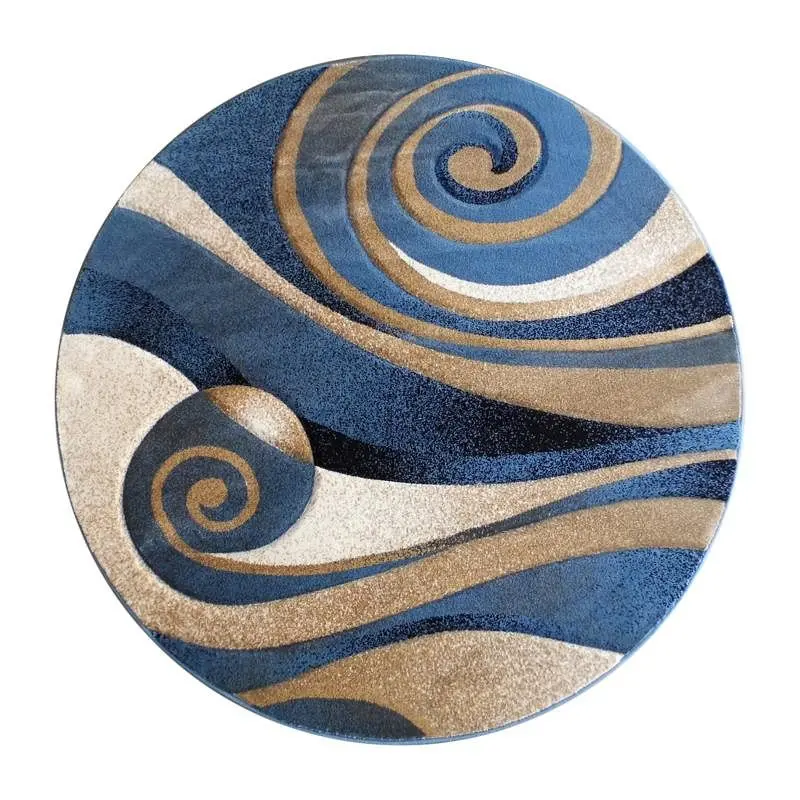 Flash Furniture Coterie Gatherion 8' x 8' Modern Circular Patterned Indoor Area Rug - Blue and Beige Olefin Fibe...