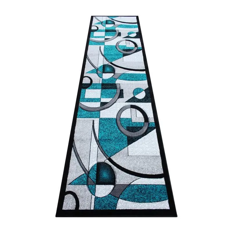 Flash Furniture Elias Gatherion 3' x 10' Turquoise Geometric Abstract Area Rug - Olefin Rug Jute Backing - Hallw...
