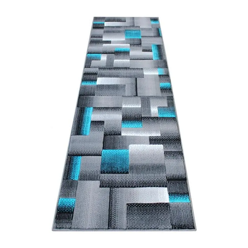 Flash Furniture Elio Gatherion 2' x 7' Turquoise Color Blocked Area Rug - Olefin Rug Jute Backing - Living Room,...