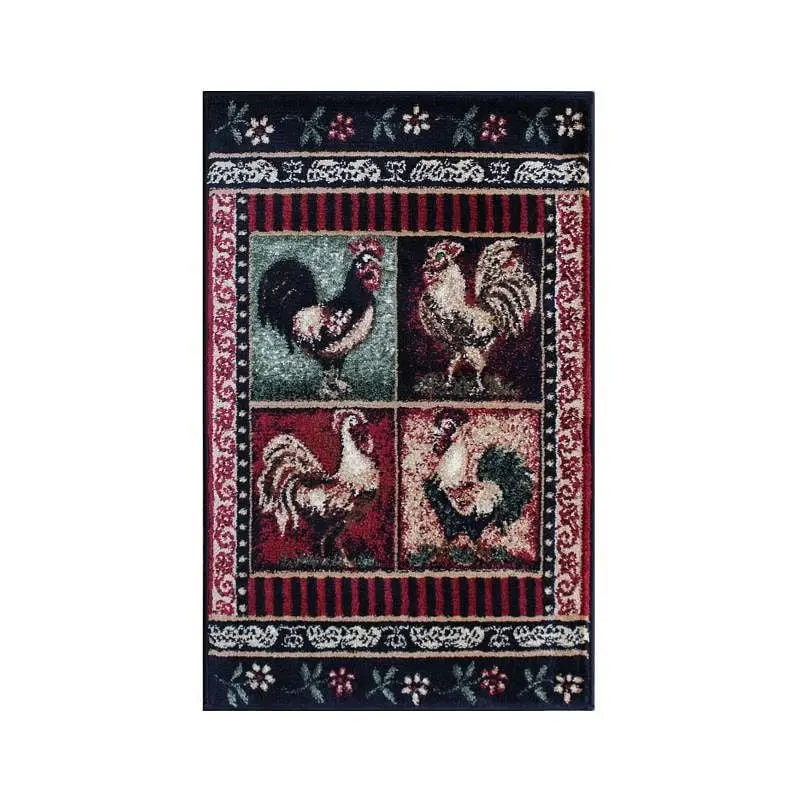 Flash Furniture Gallus Gatherion 2' x 3' Ebony Rooster Themed Olefin Area Rug Jute Backing Kitchen, Living Room,...