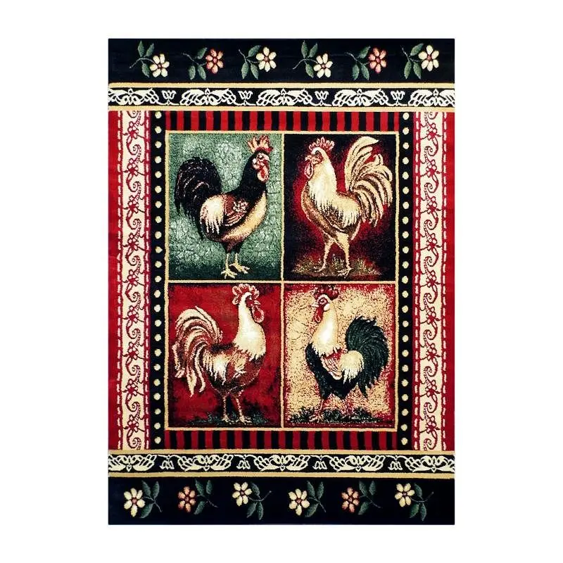 Flash Furniture Gallus Gatherion 4' x 5' Red Rooster Themed Olefin Area Rug Jute Backing Kitchen, Living Room, B...