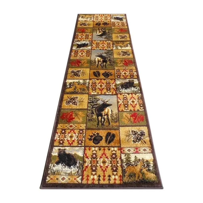 Flash Furniture Gaylord Gatherion Beige 2' x 7' Wilderness Bear and Moose Area Rug Jute Backing Indoor Use, ACD-...