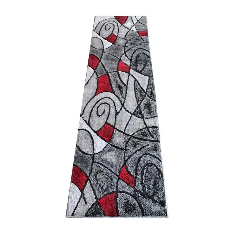 Flash Furniture Jubilee Gatherion 2' x 7' Red Abstract Area Rug - Olefin Rug Jute Backing Hallway, Bedroom, Livi...