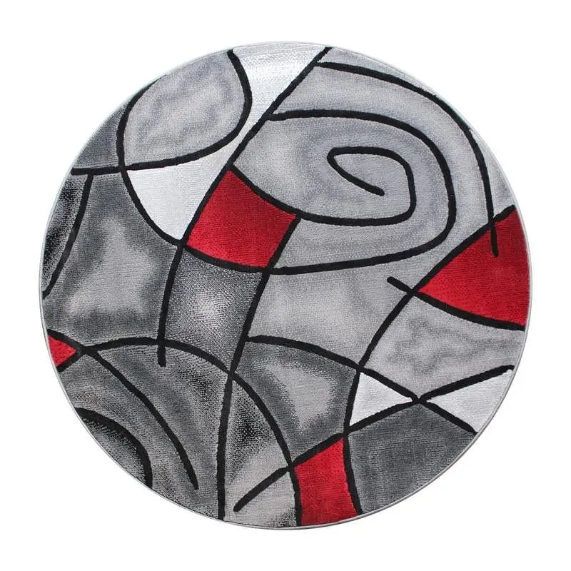 Flash Furniture Jubilee Gatherion 5' x 5' Round Red Abstract Area Rug - Olefin Rug Jute Backing - Living Room, B...