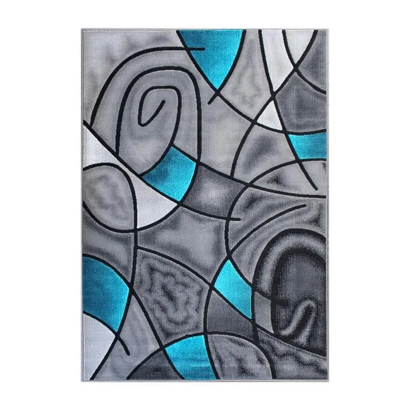 Flash Furniture Jubilee Gatherion 5' x 7' Turquoise Abstract Area Rug - Olefin Rug Jute Backing - Living Room, B...