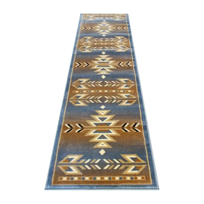 Flash Furniture Lodi Gatherion Southwestern 2' x 7' Navy Blue Area Rug - Olefin Rug Jute Backing Hallway, Bedroo...