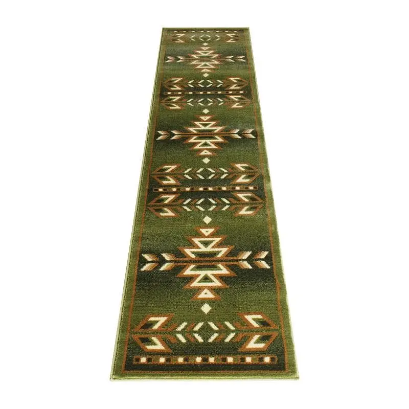 Flash Furniture Lodi Gatherion Southwestern 2' x 7' Green Area Rug - Olefin Rug Jute Backing Hallway, Bedroom, L...