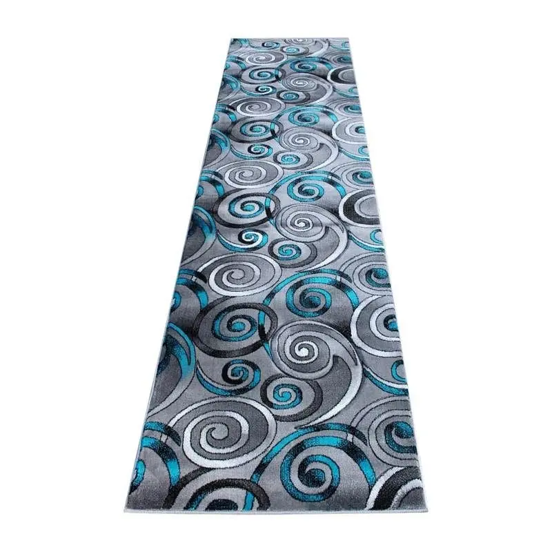 Flash Furniture Masie Gatherion 3' x 10' Turquoise Swirl Olefin Area Rug Jute Backing - Entryway, Living Room, B...