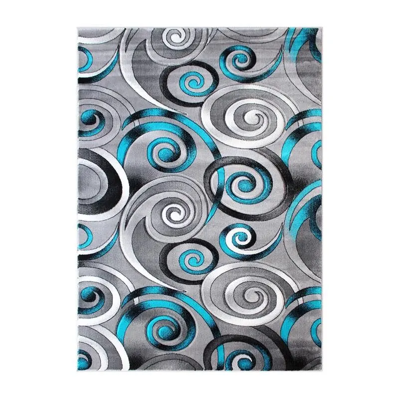Flash Furniture Masie Gatherion 8' x 10' Turquoise Swirl Olefin Area Rug Jute Backing - Entryway, Living Room, B...