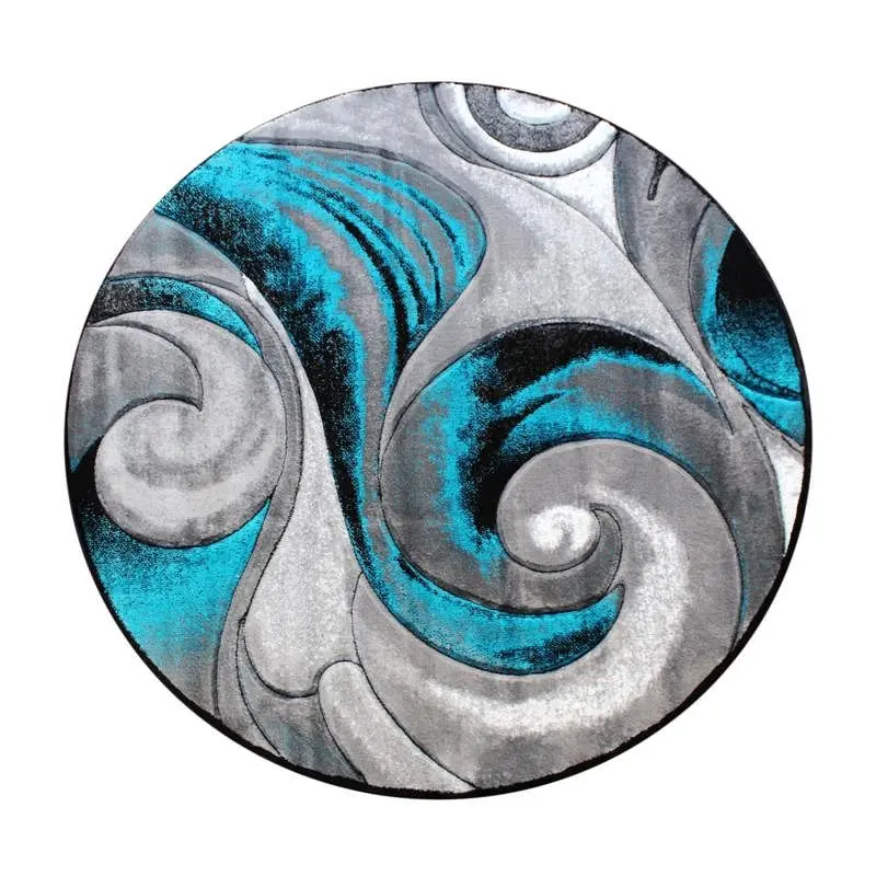Flash Furniture Masie Gatherion 8' x 8' Round Turquoise Swirl Olefin Area Rug Jute Backing - Entryway, Living Ro...