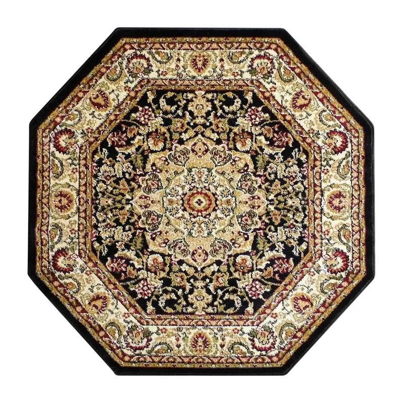 Flash Furniture Mersin Gatherion Persian Style 5x5 Black Octagon Area Rug-Olefin Rug Jute Backing-Hallway, Bedroom, Living...