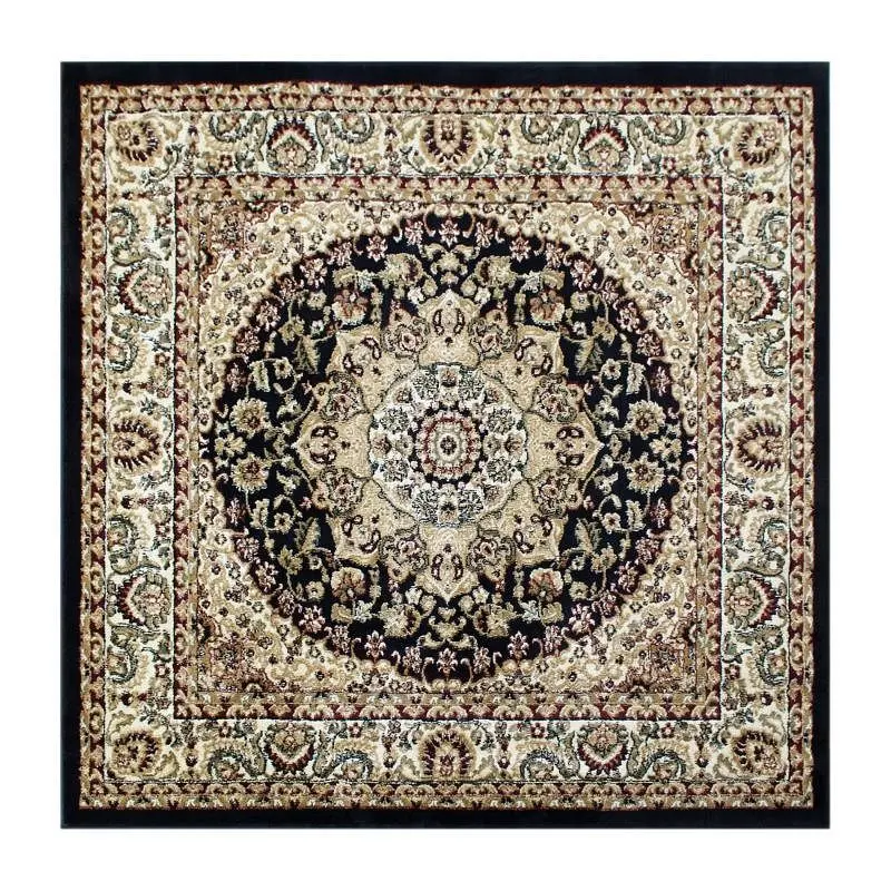 Flash Furniture Mersin Gatherion Persian Style 7x7 Carbon Black Square Area Rug-Olefin Rug Jute Backing-Hallway, Bedroom, ...