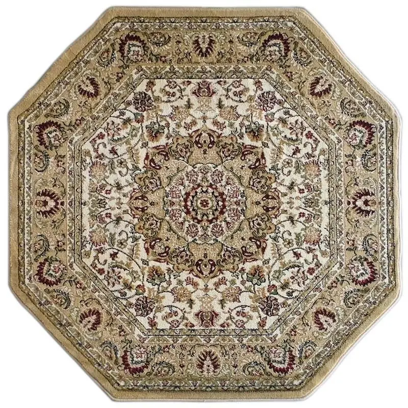 Flash Furniture Mersin Gatherion Persian Style 4x4 Ivory Octagon Area Rug-Olefin Rug Jute Backing-Hallway, Bedroom, Living...