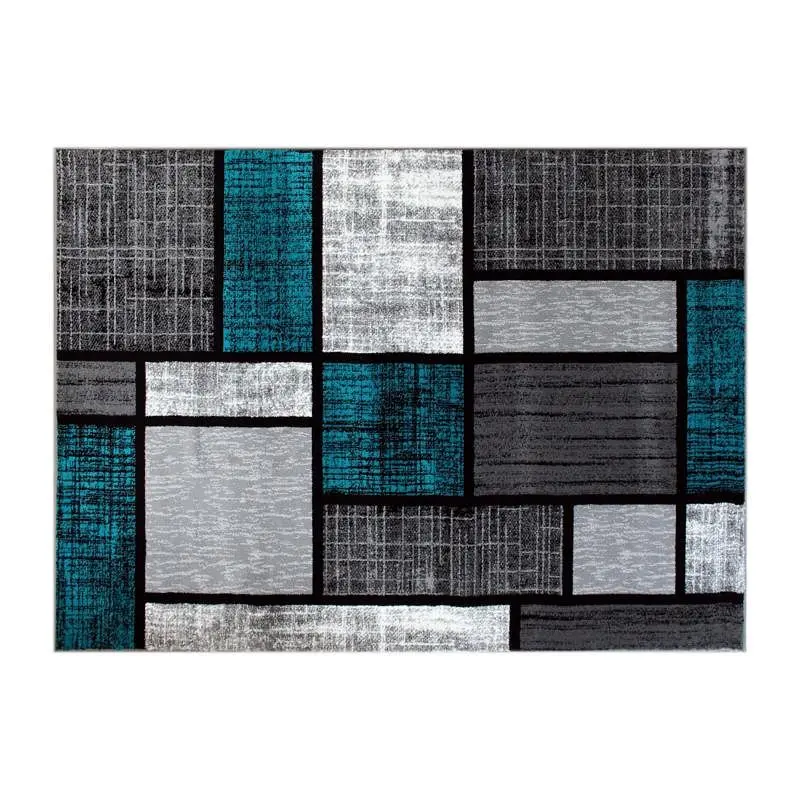 Flash Furniture Raven Gatherion 5' x 7' Turquoise Color Bricked Olefin Area Rug Jute Backing Entryway, Living Ro...