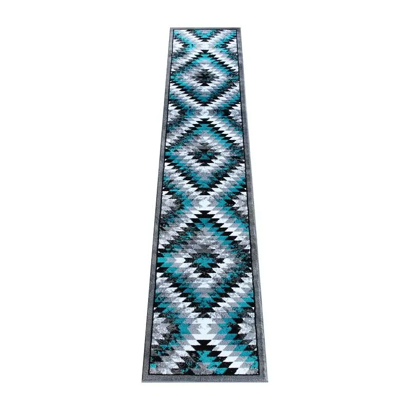 Flash Furniture Teagan Gatherion Southwestern 2' x 11' Turquoise Area Rug - Olefin Rug Jute Backing - Living Roo...