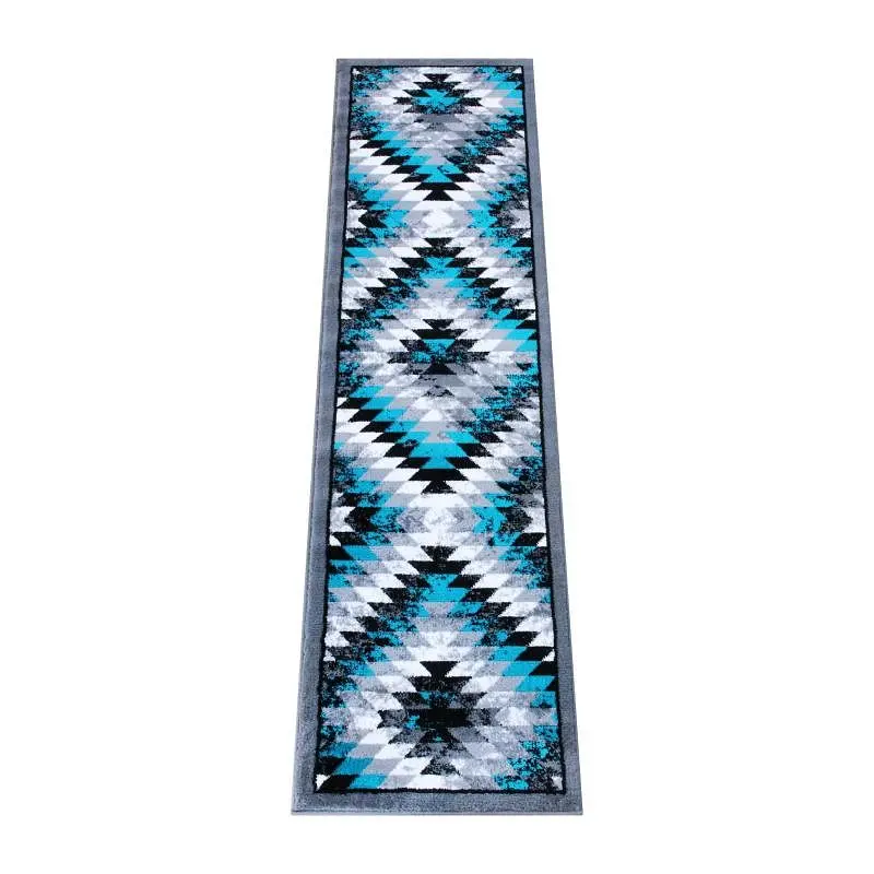 Flash Furniture Teagan Gatherion Southwestern 2' x 7' Turquoise Area Rug - Olefin Rug Jute Backing - Living Room...
