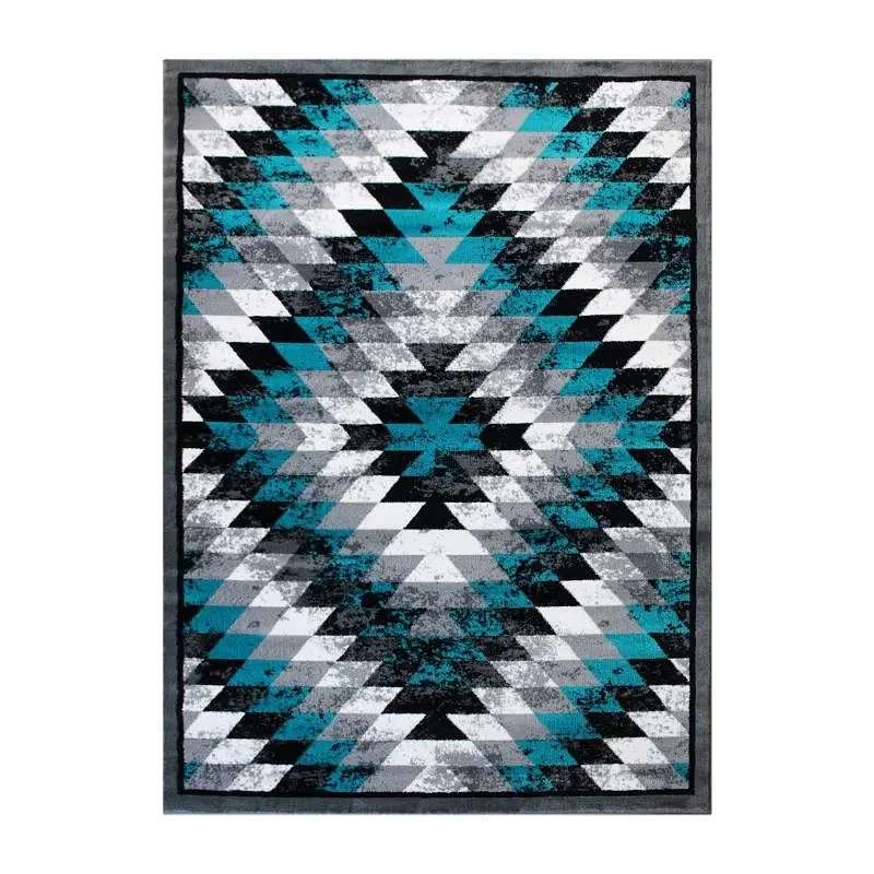 Flash Furniture Teagan Gatherion Southwestern 4' x 5' Turquoise Area Rug - Olefin Rug Jute Backing - Living Room...