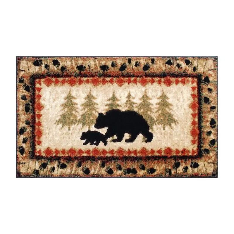 Flash Furniture Ursus Gatherion 2' x 3' Rustic Lodge Wandering Midnight Black Bear and Cub Area Rug Jute Backing...